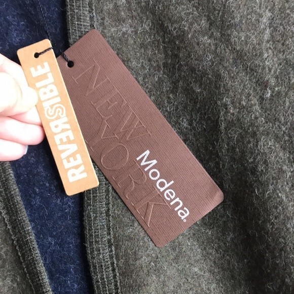 Modena New York reversible army green and deep blue poncho throw cardigan ladies - Picture 5 of 12